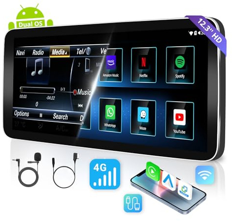 ATOTO 12,3 Autoradio Wireless CarPlay und Android Auto, kompatibel mit Mercedes Benz C-Klasse W204 NTG4.5/4.7 Radio 2011-2014, alle Originalfunktionen erhalten, GPS, AI DriveChat, 4G LTE, 2 BT