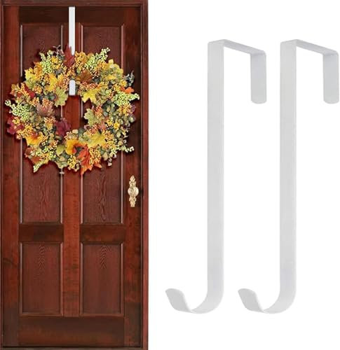 SKJAXF 2 Pcs Wreath Hanger for Front Door, 12 Inches Metal White Christmas Wreath Door Hanger 90s Christmas Decorations for Christmas Home Office Wall Wedding Wreaths or Decorations (2 Pack-White)