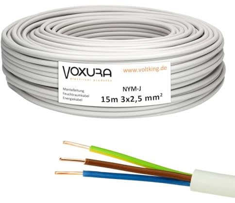 NYM-J 3x2,5 mm² 15m Ring Mantelleitung Installationskabel Stromkabel Feuchtraumkabel Kupfer