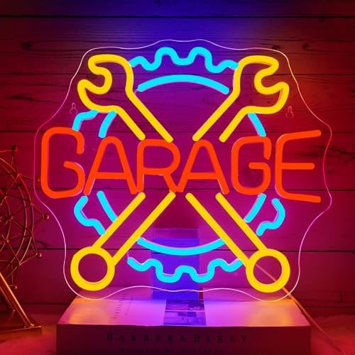 NOXET Garage Panneau néon en forme de clé pour décoration murale, panneau lumineux LED pour papa, garage, homme, grotte, atelier de réparation automobile, atelier panneaux commerciaux pour garage
