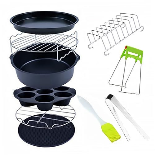 FELTECHELECTR 9pezzi Accessori Per Friggitrice Ad Aria Da Utensili Antiadherent Per Cucina Kit Multifunzionale Per Cottura Di Torte Pizza e Compatibile Con Friggitrici