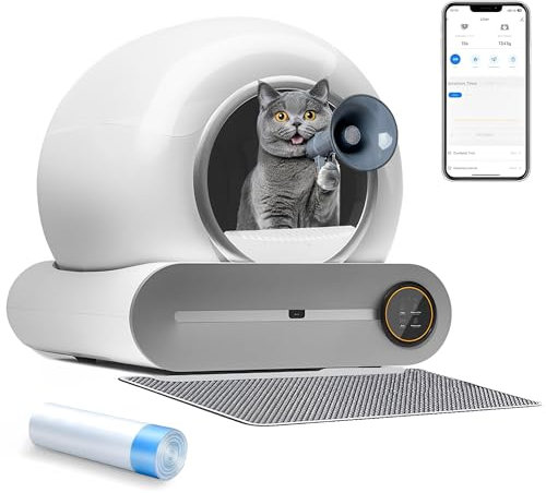 Lettiera Autopulente per Gatti 65L + 9 L Lettiera Gatti Autopulente con Rilevatore a Infrarossi e Sensori di Peso Controllo APP Elettrica Sabbiera Gatto Autopulente per più Gatti (A)