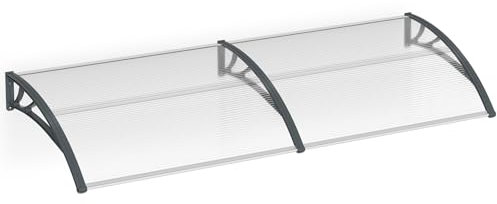LARS360 Vordach Haustür Pultbogenvordach Überdachung aus Polycarbonat & Aluminium Rahmen, 300x100cm, Grau