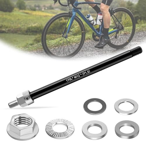 songyea Steckachse Adapter M12, Fahrrad Steckachsenadapter mit 4 Stück Aluminiumlegierung Unterlegscheibe, Einstellbare Schaftlänge, Kompatibel mit den Meisten Fahrradanhänger Kupplungen