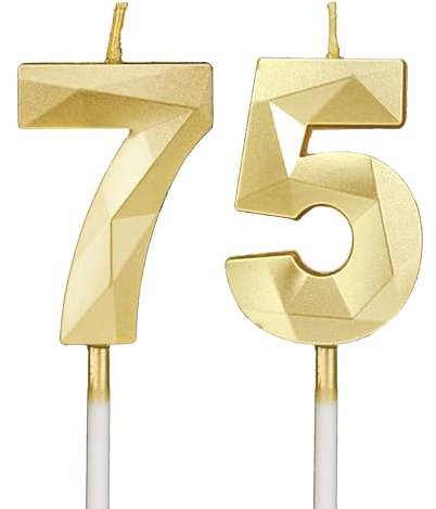 Velas de cumpleaños con números, 75,3D, doradas, velas de cumpleaños, velas de cumpleaños para niños, para fiestas, bodas, fiestas de empresa, aniversarios