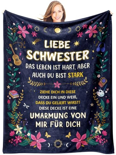 Giftasy Schwester Geschenk - Kuscheldecke, Geschenk Schwester Geburtstag, Geburtstagsgeschenk, Geschenkideen