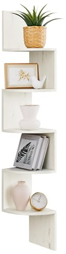 VASAGLE 5-Tier Corner Shelf, Display Floating Shelf in Living Room, Study, Kitchen, Bedroom, for Plants, CDs, Decorations, Modern, Rustic White LBC072W02
