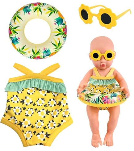 Randomgo Schwimmset für Puppen, Sommer Puppenkleidung, Puppenzubehör Kleidung Outfits, Schwimmset für Puppen mit Badeanzug Schwimmring Sonnenbrille Clogs für 35-45 cm Puppen (B)