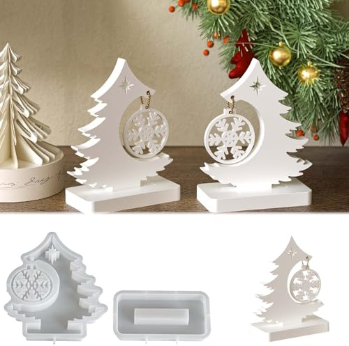 TREABEAR 2 stampi in silicone a forma di albero di Natale, stampi in silicone, per versare albero di Natale con fiocco di neve, in gesso per versare stampi natalizi