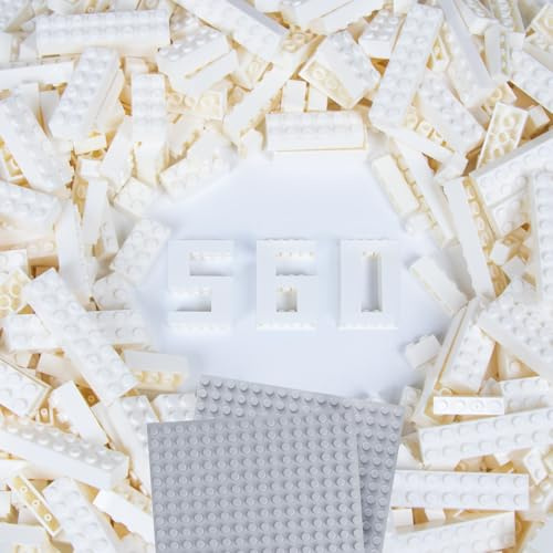 Cabeeskii 560 Classic Bausteine Set, Weiß Bulk Steine in 7 Maße | Klassische Bausteine Nachfüllpacks, kompatibel mit Allen führenden Marken, Basic Bricks für Kinder & MOC-Liebhaber