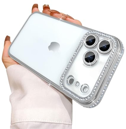 Reownest Transparent Handyhülle für iPhone 17 Pro Max Hülle, Cute Aesthetic Flash Luxus Glitter Bling Diamant Stoßfeste und Kameraschutz Case Cover für Frauen Mädchen-Silber