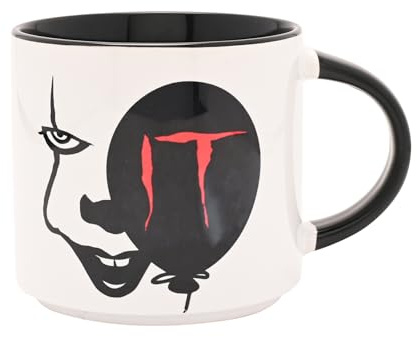 Warner Bros IT Black Ceramic Mug 14oz / 415ml – Pennywise Face and Red Balloon Design, Horror Movie Collectible Gift for Fans