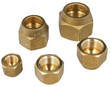 Brass Forged 7/16-17/16 UNF Hex Nut 45 Degree SAE-Standard 1/4 3/8 1/2 3/4 Inch Flare Pipe Fitting Air Conditioner(22.22mm 7l8 SAE 104g,5 pcs) Plumbing Fittings