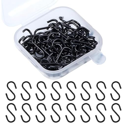 FHRYNA 100 Pezzi Ganci a S Neri Mini, in Metallo, per Cucina, Bagno, Appendere Oggetti Leggeri, Organizzazione (Altezza 2 cm)