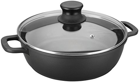 LACOR, 25823, Cacerola Baja con Tapa de Cristal Forte, Negro, 24 cm