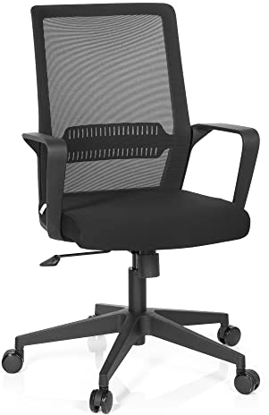 hjh OFFICE 732030 Bürostuhl Preston Stoff Schwarz Home-Office Drehstuhl ergonomisch mit Lendenwirbelstütze, Netzrücken