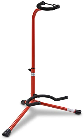 GEWA Gitarrenständer Classic - für Akustikgitarre und E-Gitarre - Gummiverschluss - Standfläche 56x34 cm - rot - GS-10RD