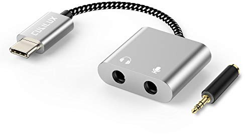 Cubilux USB C to Dual 3.5 mm TRS Mic and Headphone Adapter, 96 kHz | For Pixel 10/9/8, iPhone 15–17, iPad and Galaxy; 48 kHz / 16 Bit mic input and no support for phantom-powered mics
