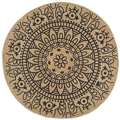 vidaXL Alfombra de Yute Tejida a Mano Estampado Felpudo Moqueta Hogar Decoración para Interior y Exterior del Hogar Tapete Esterilla 90 cm Azul Oscuro
