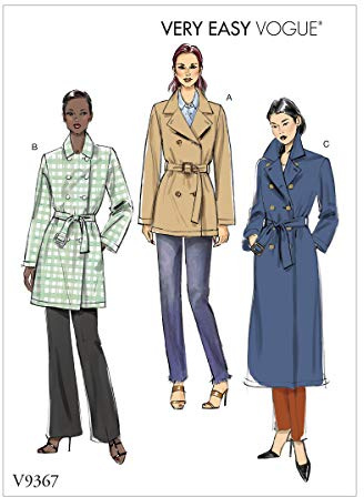 Vogue Patterns V9367Y Very Easy to Sew Unlined Double Breasted Jacket and Belt for Women, Sizes 4-14