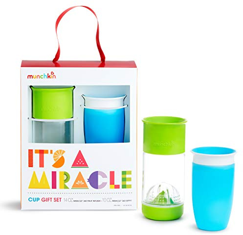 Munchkin® It's a Miracle! 360 Sippy Cup Gift Set, Includes 10oz Miracle® Cup and 14oz Miracle Fruit Infuser, Blue/Green
