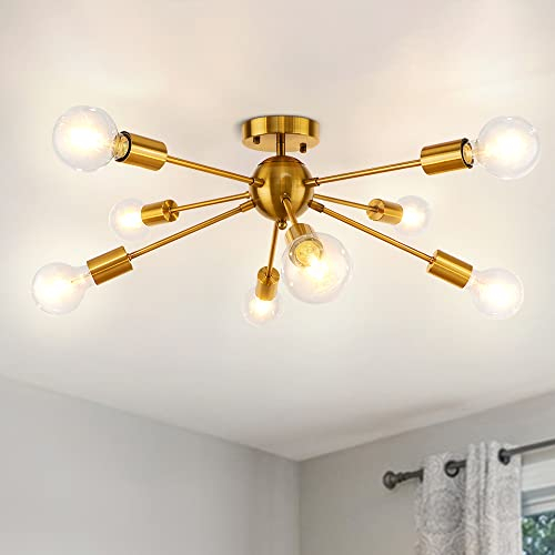 LynPon Deckenleuchte Gold Sputnik Deckenlampe Modern 8-flammig Nordisch Messing Brass Lampe Metall für Schlafzimmer Esszimmer Flur Küche Restaurant