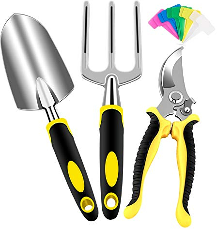 AGAKY Set Attrezzi da Giardino 3 Pezzi Durevole Alluminio Kit Giardinaggio Comprende Forbici,Pala,Forchetta ,per Giardinaggio Piantare