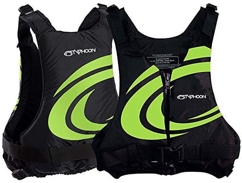 Typhoon Yalu Wave Front Zipper 50N Buoyancy Aid BS EN393:1994 approved - Canoe Kayak Dinghy SUP Jacket (Black/Lime, L/XL Chest 42-50 Weight 70+Kg)