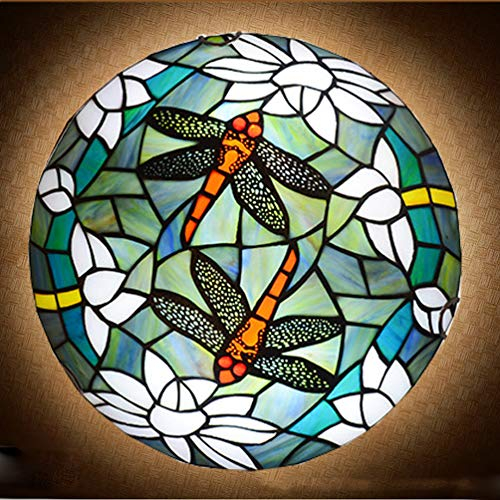 ACMHNC Tiffany Stil Deckenleuchte Badezimmer,Flush Mount Vintage Deckenlampe Küche Mit Glasmalerei Libelle Lampenschirm,E27 Retro Deckenbeleuchtung Für Wohnzimmer Schlafzimme Esszimmer Flur,Blau,40CM