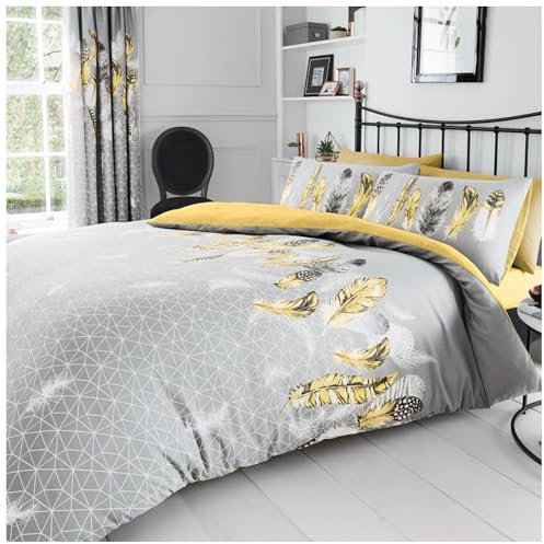 GC GAVENO CAVAILIA Feather Bedding Set, Printed Duvet Cover King Size, Comfy Breathable Quilt Cover, Yellow