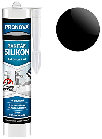 Sanitär Silikon - schimmelresistent für Dusche und Bad, lösungsmittelfrei 300ml Kartusche (1, Schwarz)