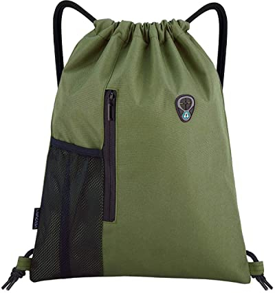 LIVACASA Mochilas de Cuerdas Mujer Hombre Toma USB para Auriculares con Bolsillos Mallas para Botellas Tela Oxford Bolsa de Cuerdas Mochilas Impermeables para Yoga Gimnasio Deportes Verde