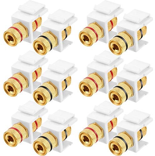 Weewooday 12 Pieces Banana Jack Binding Post Keystone Jack Insert, Black and Red Rings Audio Speaker Keystone Connector Screw Type Inline Coupler for Wall Plate Outlet Panel
