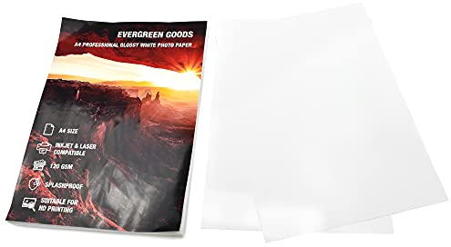 Evergreen Goods 50 Blatt A4 Glänzend Weißes Beidseitig Bedruckbares Fotopapier 120 GSM Tintenstrahl & Laserdrucker Kompatibel Hochauflösendes Papier für Fotodruck, Scrapbooking, Karten & Basteln