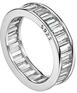 Michooyel S925 Eternity-Ring im Smaragdschliff, Kanalfassung, Ehering, Diamant-Bänder, Ringe, Sterlingsilber, Zirkonia, edler Schmuck für Frauen