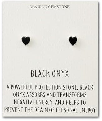 Philip Jones Black Onyx Heart Stud Earrings with Quote Card