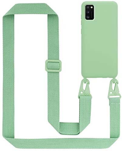 Cadorabo Handykette kompatibel mit Samsung Galaxy A41 Schutzhülle TPU Liquid Silikon Case Necklace mit verstellbarem Band Kordel Band mit Etui Rundumschutz Case Hülle für Galaxy A41 in Grün