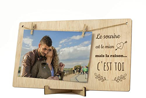 CONTRAXT Cadre album photo Saint Valentin. Cadre support tableau porte cadeaux détails idées originales bonne saint valentin amoureux pele mele photo mural corde pince bois Homme Femme (Couples FR)