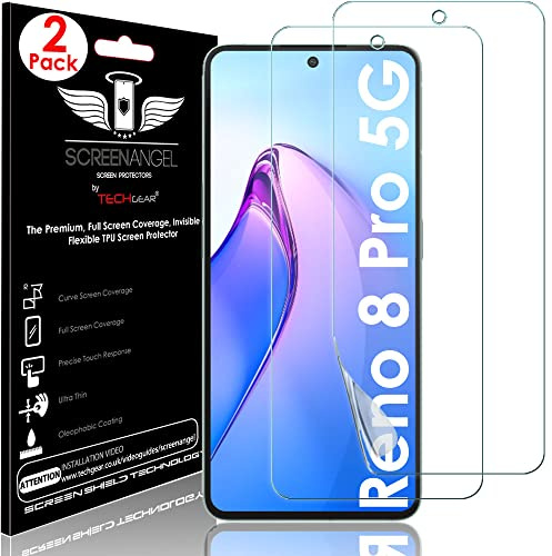 TECHGEAR [2 Pack Screen Protector fits Oppo Reno 8 Pro 5G [Screen Angel Edition] [Case Friendly] [Bubble Free] [FULL Screen Coverage] HD Clear Flexible TPU Film