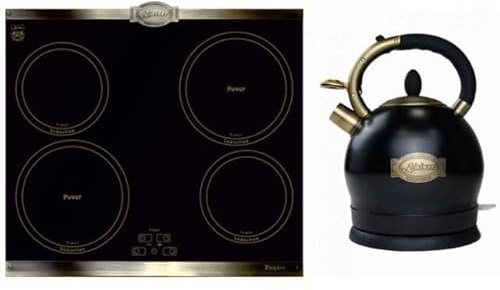 Kaiser Induktions-Kochfeld KCT 6395 Iem, 60 cm, Retro Kochfeld, Metallplatten Bronze,4 QickHeat Zonen +WK 2000 Em Retro Wasserkocher Kontroll LED 2 L 1800 W Rotation