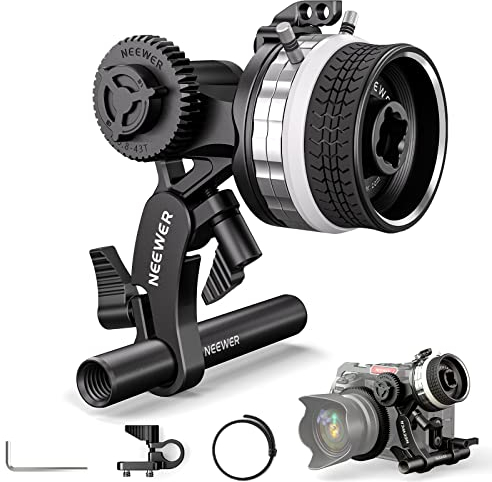 NEEWER Mini Follow Focus mit A/B Anschlägen, Objektiv Zahnkranz,15mm Stab & Stabklemme für Filmkamera, DSLR/Spiegellose Kamera, Kompatibel mit Lens Diameter bis zu 114mm, PG001 (Silber)