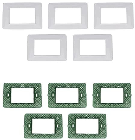 Di Tutto Per Tutti® Kit 10 Pezzi Vimar Plana Compatibile | 5 pezzi Placca in Tecnopolimero Bianco 3 Posti | 5 Pezzi Supporto 3 Posti