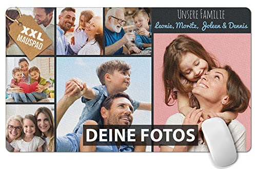 PR Print Royal Großes Mousepad mit Foto - Fotocollage mit 7 Fotos und Text selbst gestalten - XXL Mousepad personalisiert, Geschenke für Freund und Gamer | Schreibtischunterlagen, 600 x 350 mm