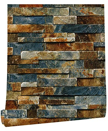 jackfru Selbstklebend Tapete 3D Wandaufkleber Vintage Backstein Stein tapeten 45cm X 6M Dekorative Aufkleber für Möbel Küche Fensterbank Schrank Wasserdicht Tapete (Vintage-Farben 6)