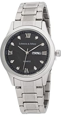 Lobstein & Söhne® Armbanduhr 12-Stunden Analog-Ziffernblatt, Wasserdicht bis 3 ATM, Verstellbarer Verschluss, inkl. Batterie und Verpackung, für Mode und Freizeit (Leopold - Silber/schwarz)