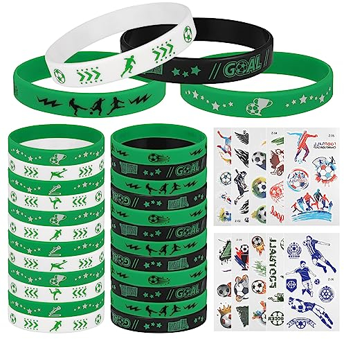 Zocipro 24 Stück Fußball Armbänder Kinder, mit 10 Tattoos Aufkleber,Fußball Silikonarmband für Fußball Party Zubehör, Fussball Deko Geburtstag Kinder
