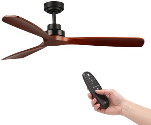 M mimotec - Ventilador de Techo Maison Sin Luz y Mando a Distancia, motor DC 30W, 6 velocidades, Silencioso,3 Aspas madera natural, 132 cm, función verano-invierno, temporizador