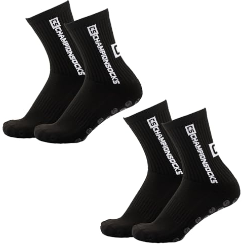 LAUMOE 2 Paare Grip Socken Fussball, Fußball Socken, Football Socks, Socken Fussball Fußballsocken 39-44 Rutschfeste Sportsocken für Fussball Basketball Laufen (Schwarz)