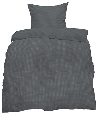 Casa Colori Seersucker Bettwäsche 2 TLG. 135x200 cm mit RV Uni Neutral Bettgarnitur - Grau