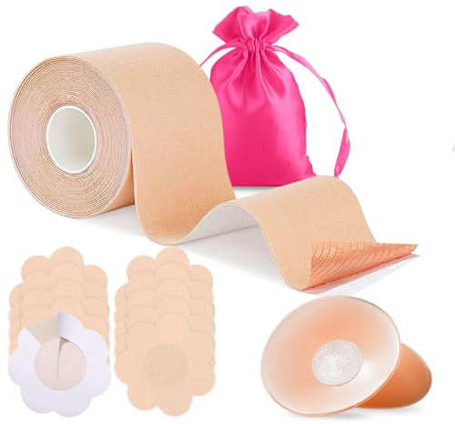 nedit Remonte Sein Adhésif - Boob Tape (Couleur Peau) - Kit De Soutien Poitrine De Haute Qualité – pour Bonnet A-E Fortes Poitrines (Beige, Toutes Tailles, Remonte Seins + Cache tétons)
